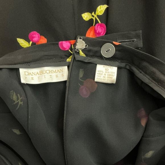 Dana Buchman Petites Silk Cherry Print Skirt 10P Black A-Line Vintage Y2K - Picture 3 of 8